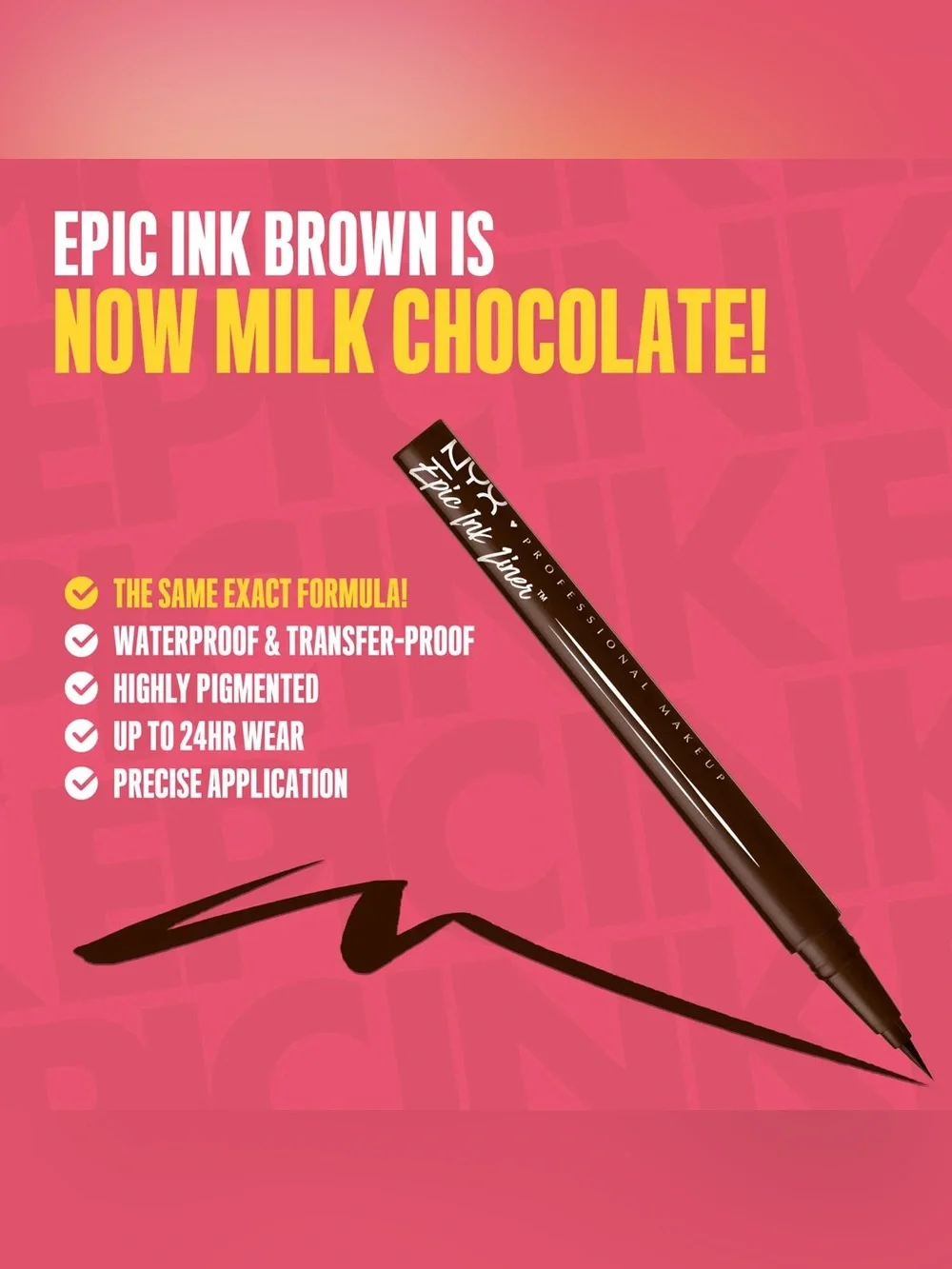 NYX Epic Ink Waterproof Liquid Eyeliner - Milk Chocolate, NEW